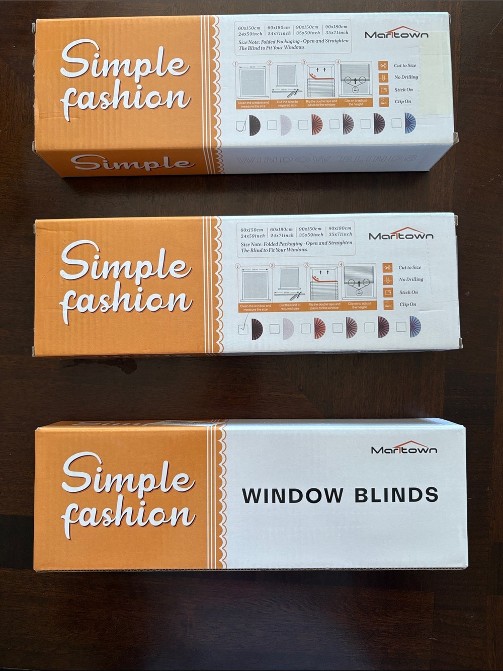 SET OF THREE SIMPLE  FASHION WINDOW BLINDS - BLACK COLOR